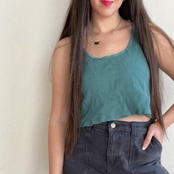 set active crop tank top waffle knit emerald green - Picture 1 of 7